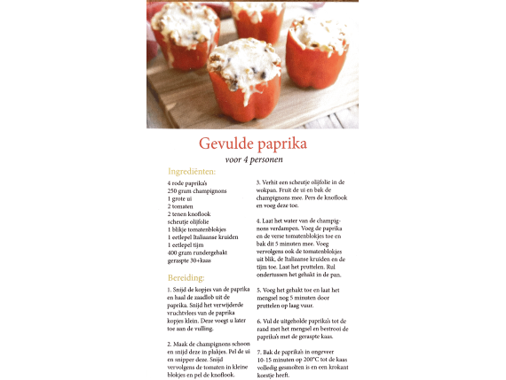 Kerstkaart recept gevulde paprika